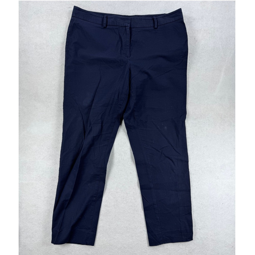 Talbots Hampshire Navy‎ Blue Textured Ankle Pants Size 12 Straight Leg Cotton